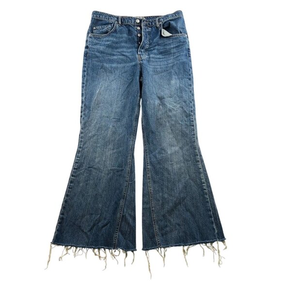 We The Free Women's Jeans Size 30 Flare Denim Blue Classic Frayed Hem Casual Y2K - Picture 1 of 16